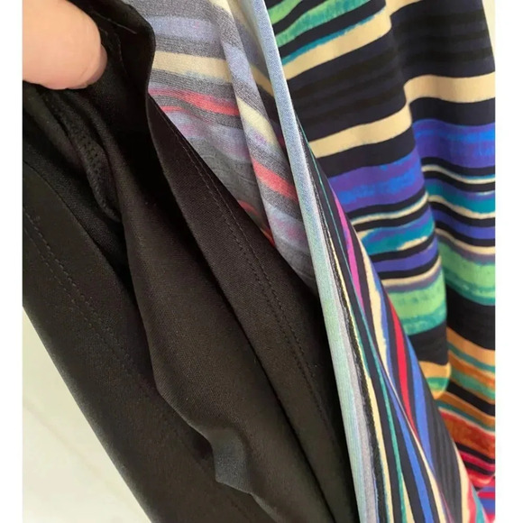 Maggy London, Off the Shoulder Ruffle Striped Dress, Blue, Green, Black, Multi - Picture 7 of 8